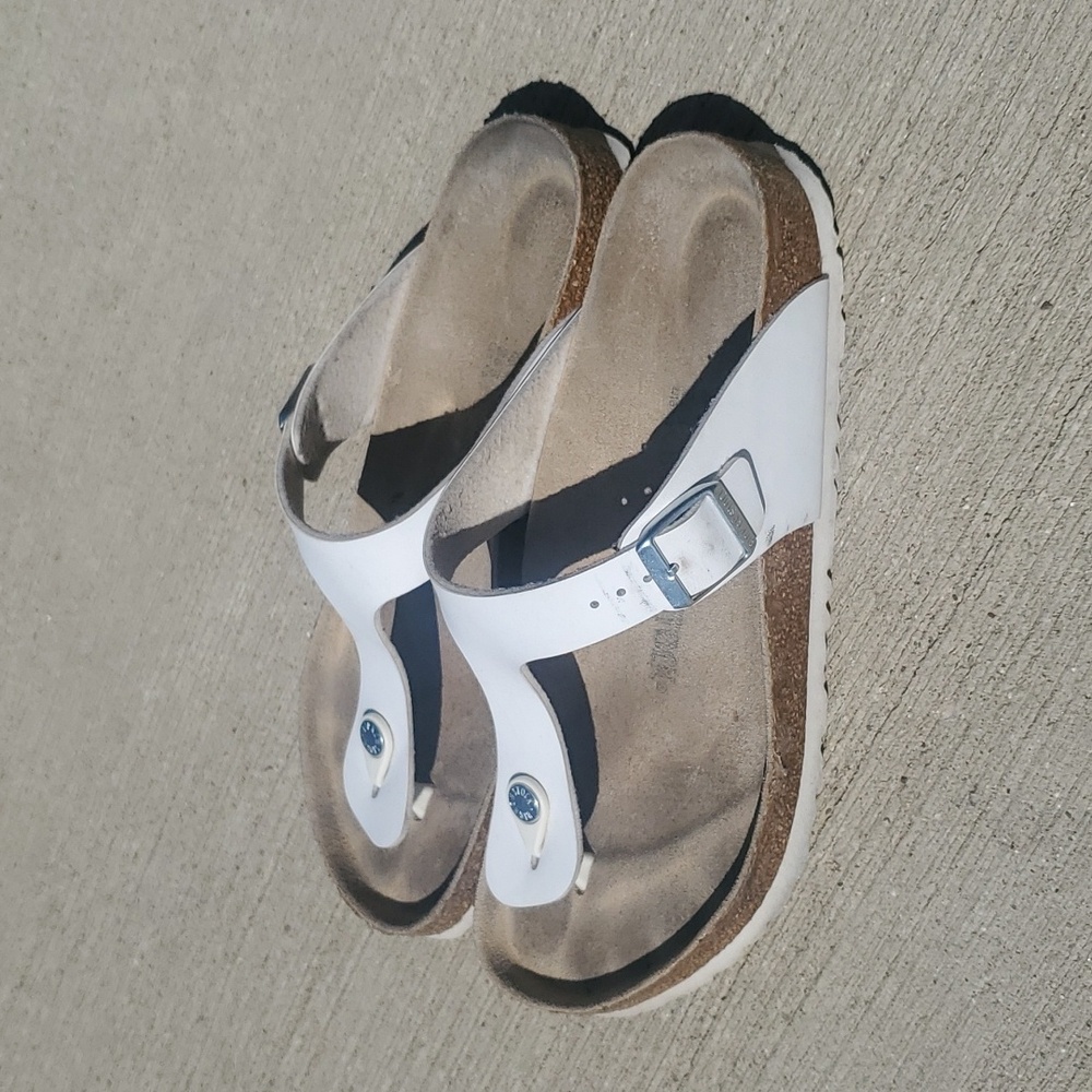 White Leather Birkenstock Sandals Women Size 10
